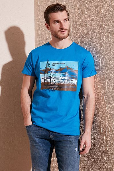 Buratti Ανδρικό μπλουζάκι με στάμπα Crew Neck 100% βαμβακερό Slim Fit T-shirt 541YELKEN24