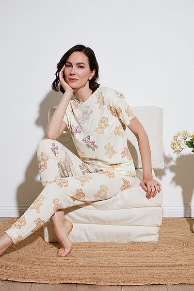 Lela Regular Fit Short Sleeve Pajamas Set - PYJAMAS SET65740104