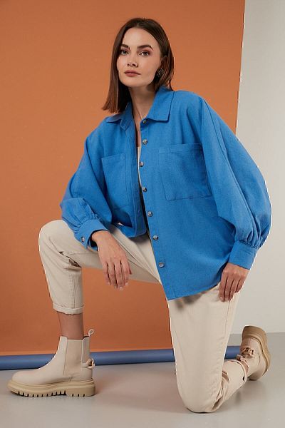 Lela Cotton Pocket Balloon Sleeve Boyfriend Shirt Shirt 6230458