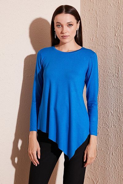 Lela Asymmetrical Cut Crew Neck Blouse BLOUSE 5863545