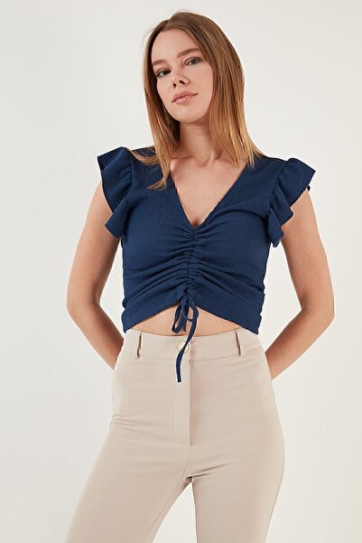 Lela Μπλούζα με λεπτή εφαρμογή Crop μπλούζα με μανίκια με βολάν 5865015