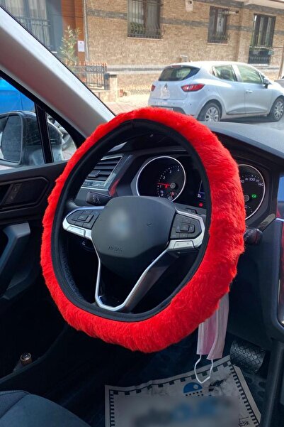Arabasına Aşıklar Kulubü Kırmızı Peluş Direksiyon Kılıfı