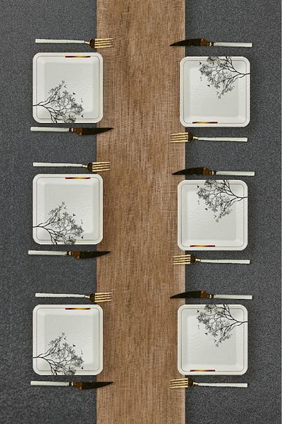 Erbaşlar Luxury Ceramic Wishing Tree Pattern Cake Set for 6 People Service Plate
