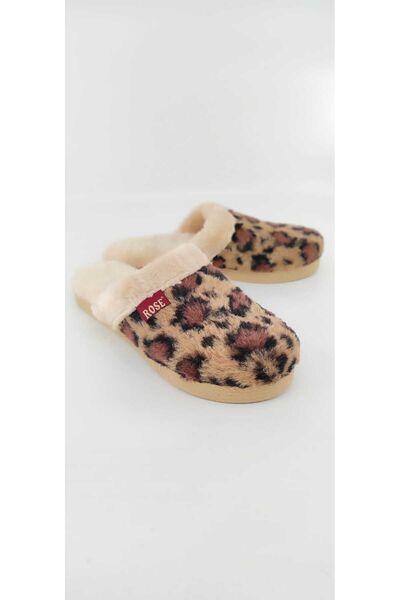 Bİ AYAKKABI تان للنساء - شبشب مريح من القطيفة بتفاصيل جلد الفهد للمنزل والهلا...