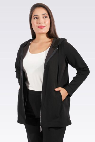 TOLGA SARAÇOĞLU 50251 سترة سوداء محبوكة بسحاب ومفصلة