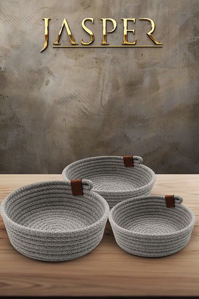 JASPER 3-Piece Gray Wicker Jute Basket - Oval Design, Multi-Purpose Organizer