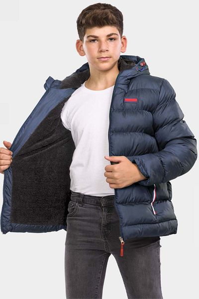 VODENS Palton pentru băiat bleumarin - fleece, blană și impermeabil, glugă groasă