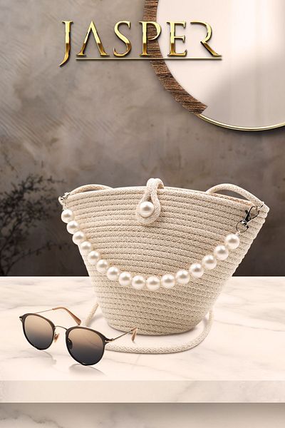 JASPER Special Design Jute Cream Pearl Women's Shoulder Bag
