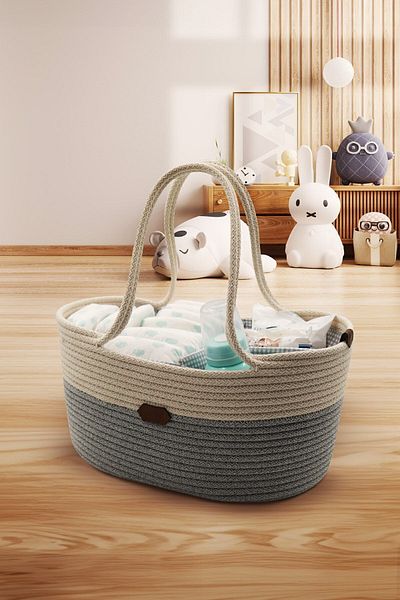 JASPER Gray Jute Rope Open Baby Care Bag and Organizer
