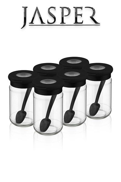 JASPER Jpr-0106 6 Pieces 380ml Glass Salt Bowl with Spoon Pepper Shakers Spice Bowl Set