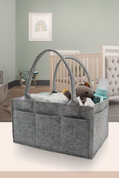 JASPER Plain Gray Felt Mother Baby Care Bag Organizer Gray