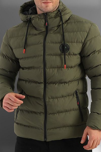 D1fference Khakifarbene, winddichte, sportliche, aufblasbare Winterjacke für Herren mit Kapuze