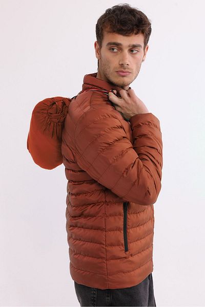 D1fference Men's Portable Bag Windproof Stand Collar Fiber Filled Lightweight Puffer Tile Coat