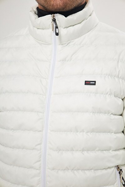 D1fference Men's Water Resistant Stand Collar Inflatable Winter Gel Fiber Filling Beige Coat