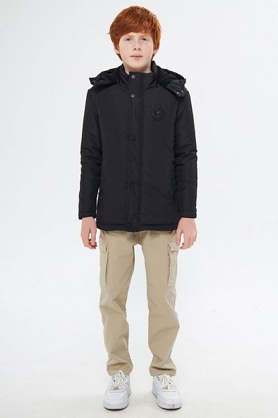 Goccix Boy's Black Fleece Removable Hooded Windproof Winter Parka