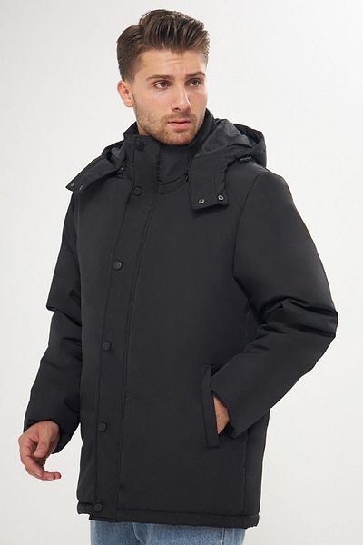 Goccix Men's Black Fiber Detachable Hooded Windproof Winter Coat & Coat & Parka