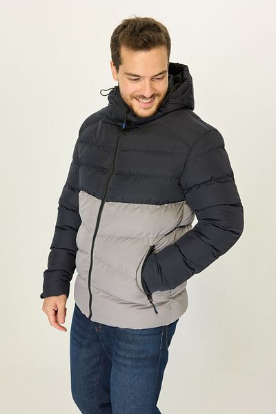D1fference Navy Blue and Gray Men's Puffer Jacket - Hooded, Water and Windproof