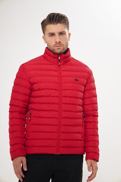D1fference Men's Water Resistant Stand Collar Inflatable Winter Red Coat with Gel Fiber Filling