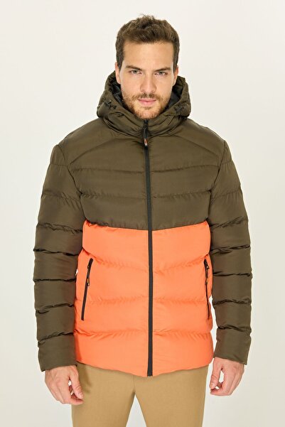 D1fference Чоловіче надувне пальто з капюшоном хакі-помаранчеве водо- та вітронепроникне
