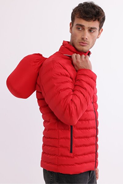 D1fference Červená pánská bunda Puffer - větruodolná, vláknem plněná přenosná taška