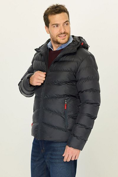 D1fference Námořnická modrá pánská bunda Puffer - s kapucí a větruodolná