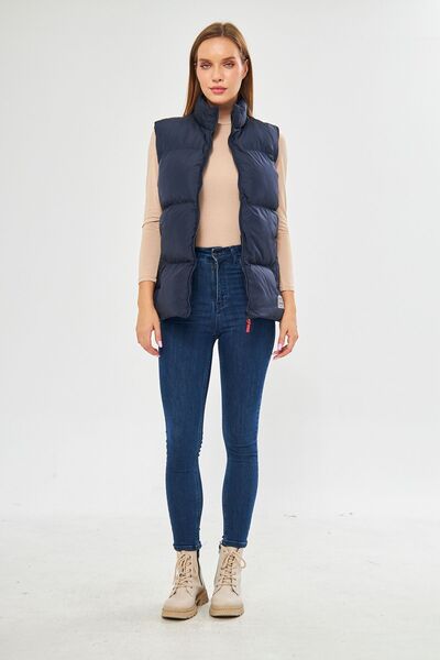 D1fference Námořnická modrá vesta Regular Fit Puffer - větruodolná a podšitá