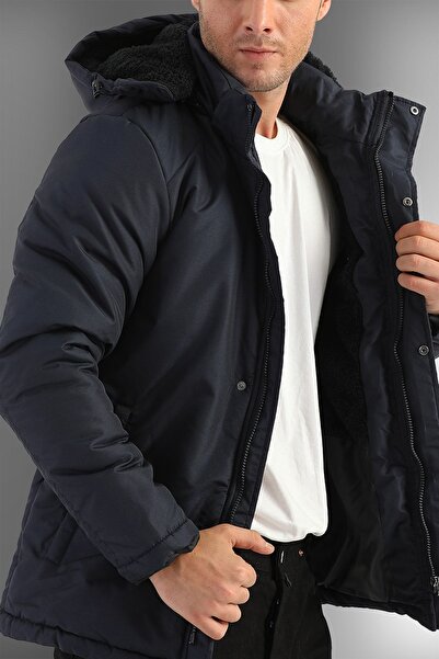 D1fference Pánská sportovní zimní bunda, kabát a parka s kapucí a kapucí v námořnické modré barvě