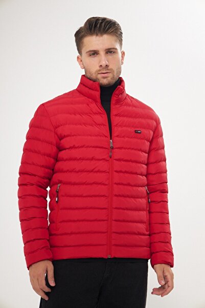 D1fference Férfi vízálló állógallér, felfújható téli piros kabát gélszálas töltelékkel