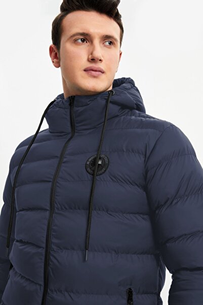 QAWWA Чоловіче темно-синє вітрозахисне спортивне пальто з капюшоном для зимових надувних матраців