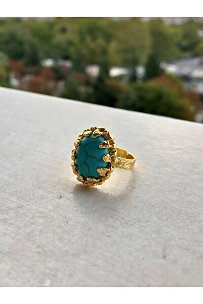 TÜKKAN ACCESSORİES Firuze Taşı Doğaltaş Altın Kaplama Ayarlanabilinir Yüzük-doğaltaşyüzük1