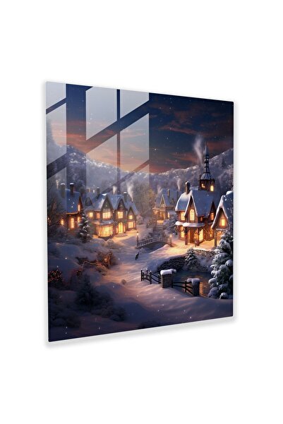 PaintedAnarchy Winter Wonderland Glass Painting - Village, Home Decor, Warm L...