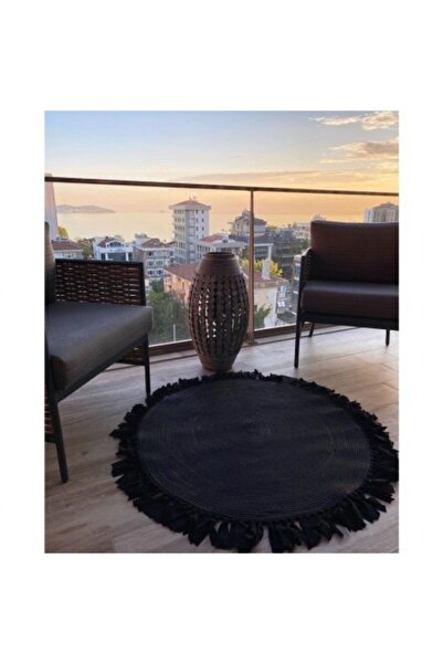 Halımax Milda Jüt Hasırlı El Örgüsü Kilim 41 Yuvarlak Siyah