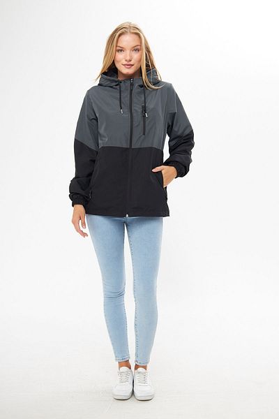 RİVERCLUP Women's Anthracite-Black Two Color Lined Windproof Hooded Raincoat with Pockets