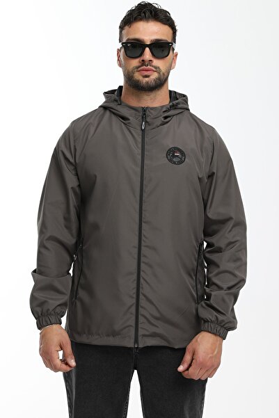 river green معطف مطر رجالي مبطن مقاوم للرياح بغطاء للرأس أنثراسايت - سترة واقية