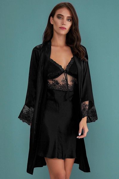 AYYILDIZ 3802 Set cămașă de noapte din satin negru