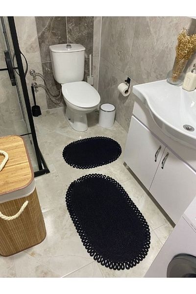 Halımax Milda Jute 2-Piece Bath Mat Double-Sided Non-Slip Washable Bath Mat Set 40x60cm & 50x80cm