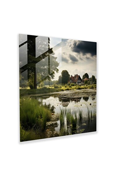 PaintedAnarchy Sakin Village Lake Glass Painting - Village, Calmness, Glass P...