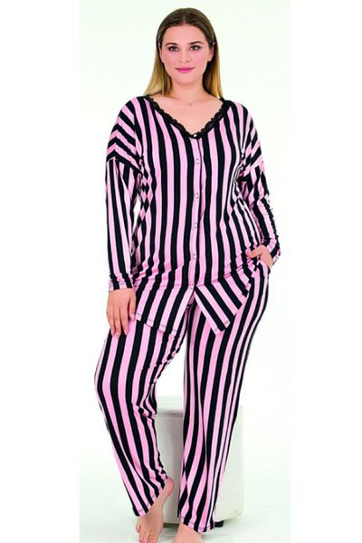 Cooqpoo Size 2Xl-3Xl-4Xl Pajamas Set with Black Stripes on Pink