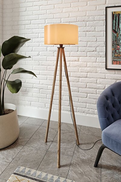 Halımax Safe Dekoratif Tripod Siyah 3 Ayaklı Kahve Lambader Crop Abajur