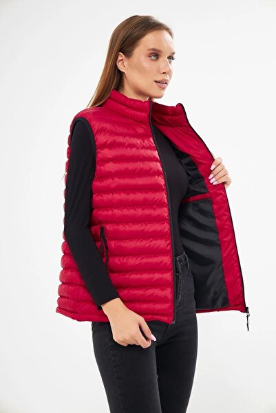 D1fference Γυναικείο φουσκωτό γυναικείο αντιανεμικό γιλέκο με κανονική εφαρμογή κόκκινο φουσκωτό