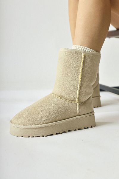 Limoya Lena-birgitta Beige Suede γυναικείες μπότες με γούνα εσωτερικά, γυναικεία μποτάκια