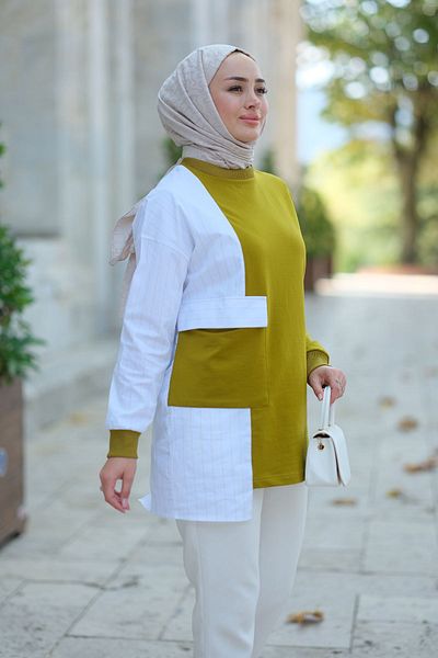 LOCCO Oil Green Tunic - Pocket and Shirt Detail