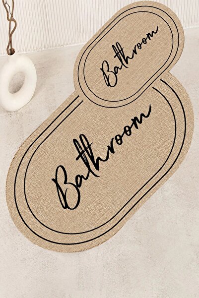 Genel Markalar Dijital Baskılı Su Emici Hasır Desenli Bathroom Yazılı İkili B...