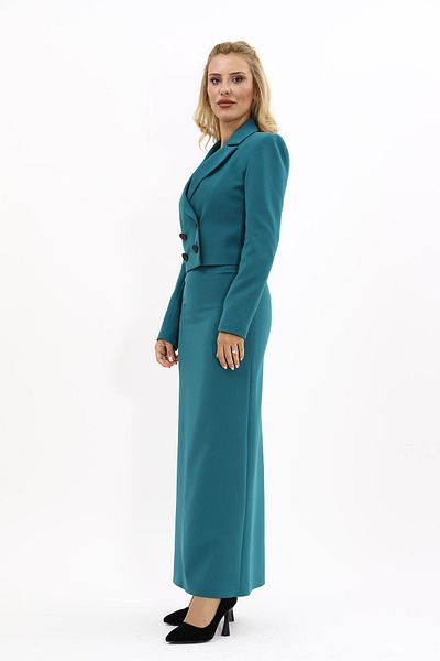 ÖNDER ÖZSOY Petrol Color Mini Blazer Jacket and Long Pencil Skirt Set