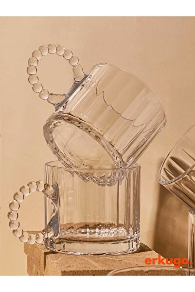 ERKUGO 6Pcs Light Resistant Beads Tea and Presentation Cups with Handles - 250 ml Bonbon