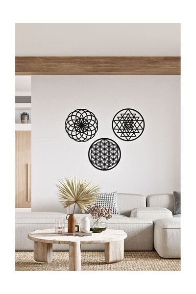 Numa Concept Flower of Life 3 Piece Painting Wooden Mdf Wall Decoration 30X30 cm
