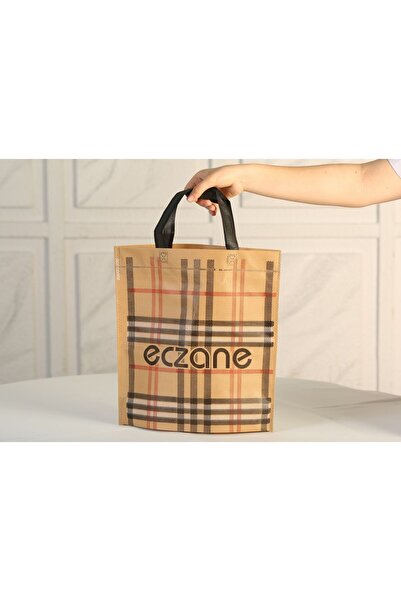 ÇABUKLAR Eczane Bez Çanta Körüklü Kahve Ekose (33x6x30 cm) - 50 Adet