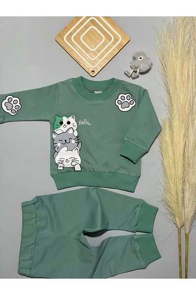 MGO KİDS Baby Boy Cat Printed 100% Cotton Combed 2 String 2 Pack, Set