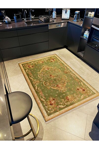 Rugs Modern Halı Συλλογή İnci Πράσινο και Μπεζ Θέμα Έθνικ Μοτίβο με Σχέδια Υφ...