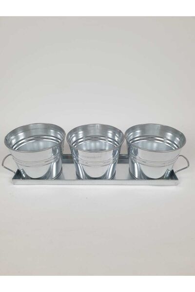 Genel Markalar Metal Masaüstü 3'lü Saksı Galvaniz